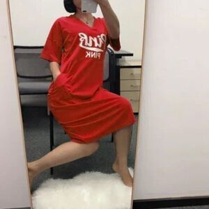 Red Letter Print Drop Shoulder‎ Pocket Detail Bodycon Size XXL